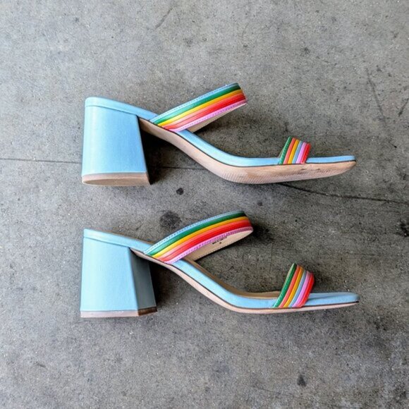 Ann Taylor Machelle Rainbow Leather Block Heel Sandals size 9M - Picture 8 of 11